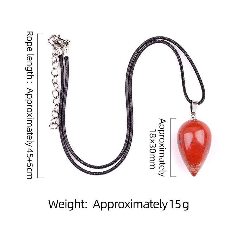 Minimalist Natural Stone Teardrop Necklace Smooth Polished Water Drop Crystal Charm Pendant with Adjustable Black Cord Unisex Spiritual Protection Jewelry