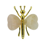 Vintage Gold Plated Insect Butterfly Pendant with Heart Gemstones, Genuine Healing Stone Chakra Crystal Amulet, Handmade Crafting Findings for Romantic Gift