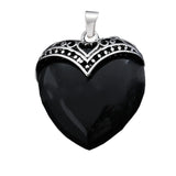 32×38mm Antique Silver Heart Gemstone Pendant | Natural Crystal Retro Love Charm for DIY Jewelry
