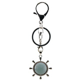 Vintage Silver Ship Rudder Keychain • Antique Nautical Helm Wheel Keyring with Natural Gemstone Ball • Coastal Car Key Holder Backpack Bag Charm