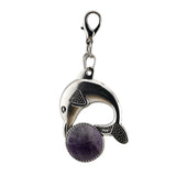 Bohemian Silver Marine Dolphin Key Ring • Cute Sea Animal Crystal Sphere Holder Charm • Unisex Beach Summer Theme Key Holder Clip Gift