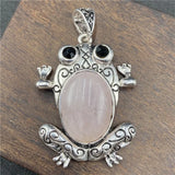 Antique Silver Frog Pendant Inlaid Natural Crystal Cabochon, Multi Gemstone Animal Totem Charm for Trendy Women Necklace DIY Jewelry Making