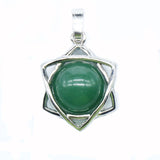 Star of David Natural Crystal Stone Pendant, Merkaba Hexagram Round Gemstone Chakra Reiki Healing Pendant Necklace Jewelry for Women Men Gift