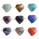 Faceted Gemstone Heart Connector for Jewelry Making 25mm Stone Pendant Links with Double Loops Wrapped with Brass Edge