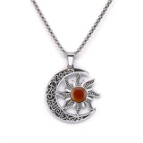 Vintage Stainless Steel Sun Moon Pendant Gemstone Necklace Celestial Jewelry  Spiritual Protection Gift for Men & Women