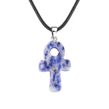 20×30mm Natural Crystal Ankh Cross Pendant Necklace | Egyptian Symbol Gemstone Jewelry for Men & Women