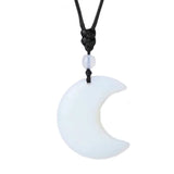 35MM Gemstone Crescent Moon Pendant Necklace Adjustable Rope for Women Men #SN1762