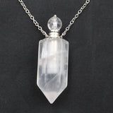 Natural Crystal Point Essential Oil Diffuser Necklace, Aromatherapy Gemstone Perfume Bottle Pendant Necklace Unisex Healing Crystal Jewelry for Men Women