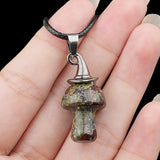 3cm Natural Crystal Mushroom Pendant Necklace | Silver-Plated Witch Hat Gemstone Charm with Black Cord