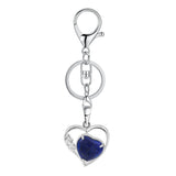 Natural Crystal Hollow Heart Keychain, Healing Stone Pendant with Silver Key Ring