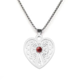 Vintage Stainless Steel Heart Pendant Necklace with Natural Green Aventurine - Celtic Knot Carved Heart Jewelry - Spiritual Protection Gift for Women & Men