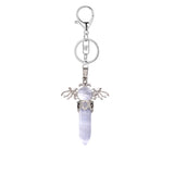 Natural Crystal Angel Wings Keychain | 58×36mm Hexagonal Prism Pendant for Backpack & DIY Jewelry