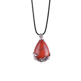 Teardrop Natural Gemstone Pendant, Silver Floral Leaf Wrapped Stone Charm, 45x27mm Pear Shape Crystal Pendant, Boho Reiki Healing Necklace Jewelry
