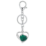 Natural Crystal Hollow Heart Keychain, Healing Stone Pendant with Silver Key Ring