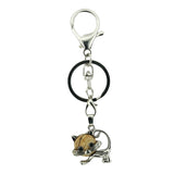 Healing Crystal Rose Quartz Semiprecious Stone Crafts Charm Cat Pendant Keychain for Women and Men