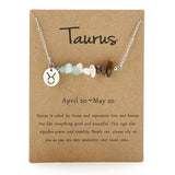Zodiac Sign Crystal Necklace | Irregular Gravel Stone Pendant with Constellation Card for Women