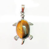 Natural Gemstone Turtle Pendant Silver‑Tone Alloy Tortoise Animal Charm Oval Inlaid Crystal Stone 36×24mm Chakra Reiki Healing Pendant for DIY Necklace Jewelry Making Bulk Wholesale