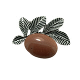 Natural Healing Stone & Antique Silver Leaf Brooch Pendant - Dual Use Statement Charm