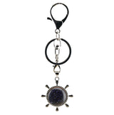 Vintage Silver Ship Rudder Keychain • Antique Nautical Helm Wheel Keyring with Natural Gemstone Ball • Coastal Car Key Holder Backpack Bag Charm