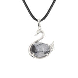 Graceful Swan: Handcrafted Natural Crystal Pendant Necklace • Premium Copper Bird Totem Amulet • Adjustable Black Cord Choker for Women Men