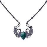 Punk Hip Hop Devil Wing Necklace - Blackened Stainless Steel Water-drop Gemstone Pendant - Grunge Goth Necklaces for Men & Women