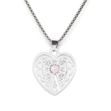 Vintage Stainless Steel Heart Pendant Necklace with Natural Green Aventurine - Celtic Knot Carved Heart Jewelry - Spiritual Protection Gift for Women & Men