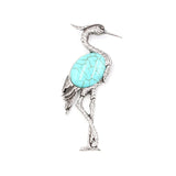 Antique Silver Red Crowned Crane Brooch Pendant Inlaid Natural Crystal Oriental Lucky Bird 2 In 1 Brooch & Necklace Gemstone Jewelry for Women
