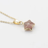 Gold Plated Star Shape Natural Crystal Pendant Necklace, 13×13mm Faceted Five‑Pointed Star Gemstone Necklace, Reiki Chakra Healing Stone Jewelry for Women