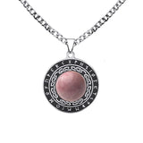 Retro Viking Rune Pendant Necklace - Stainless Steel Goldstone Amulet - Nordic Futhark Circle Jewelry for Men & Women