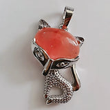 Natural Crystal Fox Pendant Necklace, Retro Turquoise & Multi-Gemstone Charm for Women & Girls