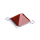 Silver Bezel Double Loop Mini Pyramid Crystal Connector Charm, 16×16mm Natural Gemstone Pyramid Link for DIY Bracelet Necklace Making