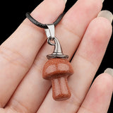 3cm Natural Crystal Mushroom Pendant Necklace | Silver-Plated Witch Hat Gemstone Charm with Black Cord
