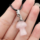 3cm Natural Crystal Mushroom Pendant Necklace | Silver-Plated Witch Hat Gemstone Charm with Black Cord