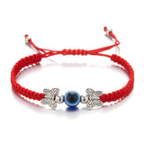 Adjustable Evil Eye Braided Rope Bracelet with Silver Elephant Charm Turkish Lucky Protection Red Black Blue String Bracelets for Women Men Amulet Jewelry