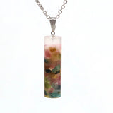 Natural 7 Chakra Crystal Gravel Cylindrical Pendant Resin Healing Stone Column Necklace Women Fashion Jewelry
