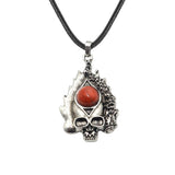 Dark Culture Silver Skull Fire Amulet Necklace • Vintage Biker Flame Skeleton Crystal Holder Pendant • Unisex Hip Hop Streetwear Jewelry