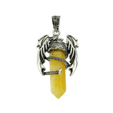 Mythical Flying Dragon Wrapped Quartz Point Pendant, Genuine Healing Stone Chakra Wand Charm, Wiccan Punk Spiritual Protection Jewelry Findings