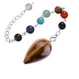 Natural Stone Droplet Pendulum Chakra Alignment Beads Ornate Crystal Teardrop Charm with Silver Link Chain Spiritual Wellness Protection Amulet