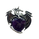 Antique Silver Alloy Winged Dragon Charm - Heart-Shaped Natural Gemstone Pendant for DIY Gothic Punk Jewelry Making & Anniversary Gift