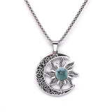 Vintage Stainless Steel Sun Moon Pendant Gemstone Necklace Celestial Jewelry  Spiritual Protection Gift for Men & Women