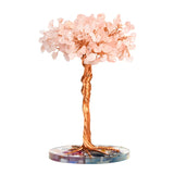 Handmade Natural Crystal Agate Tree Resin Base Figurine Engraving Rose Quartz Small Home Ornament Good Luck Love Christmas
