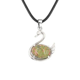 Graceful Swan: Handcrafted Natural Crystal Pendant Necklace • Premium Copper Bird Totem Amulet • Adjustable Black Cord Choker for Women Men