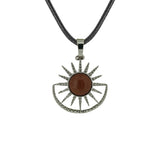 Vintage Sun Burst Crystal Pendant Necklace - Natural Gemstone Leather Cord Choker