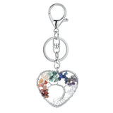 Tree of Life Chakra Key chain Pendant Heart-Shaped 7 Chakras Natural Gemstone Handmade key chain for Women Men