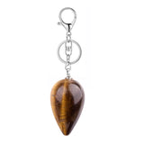Natural Stone Droplet Keychain Carved Teardrop Crystal Pendant Keyring Silver Metal Lobster Clasp Healing Gemstone Amulet Bag Charm Gift for Women Men