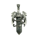 Mythical Flying Dragon Wrapped Quartz Point Pendant, Genuine Healing Stone Chakra Wand Charm, Wiccan Punk Spiritual Protection Jewelry Findings