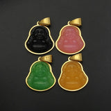 Maitreya Laughing Buddha Pendant Necklace for Men Women - Gold Plated Resin Chalcedony Jade Buddha Crystal Jewelry Gift