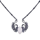 Punk Hip Hop Devil Wing Necklace - Blackened Stainless Steel Water-drop Gemstone Pendant - Grunge Goth Necklaces for Men & Women