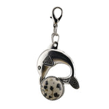 Bohemian Silver Marine Dolphin Key Ring • Cute Sea Animal Crystal Sphere Holder Charm • Unisex Beach Summer Theme Key Holder Clip Gift