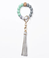 Silicone Bead Bracelet Keychain with Tassel - Hands-Free Wristlet Key Ring Holder - Soft Beaded Bangle Key Chain for Women & Girls
